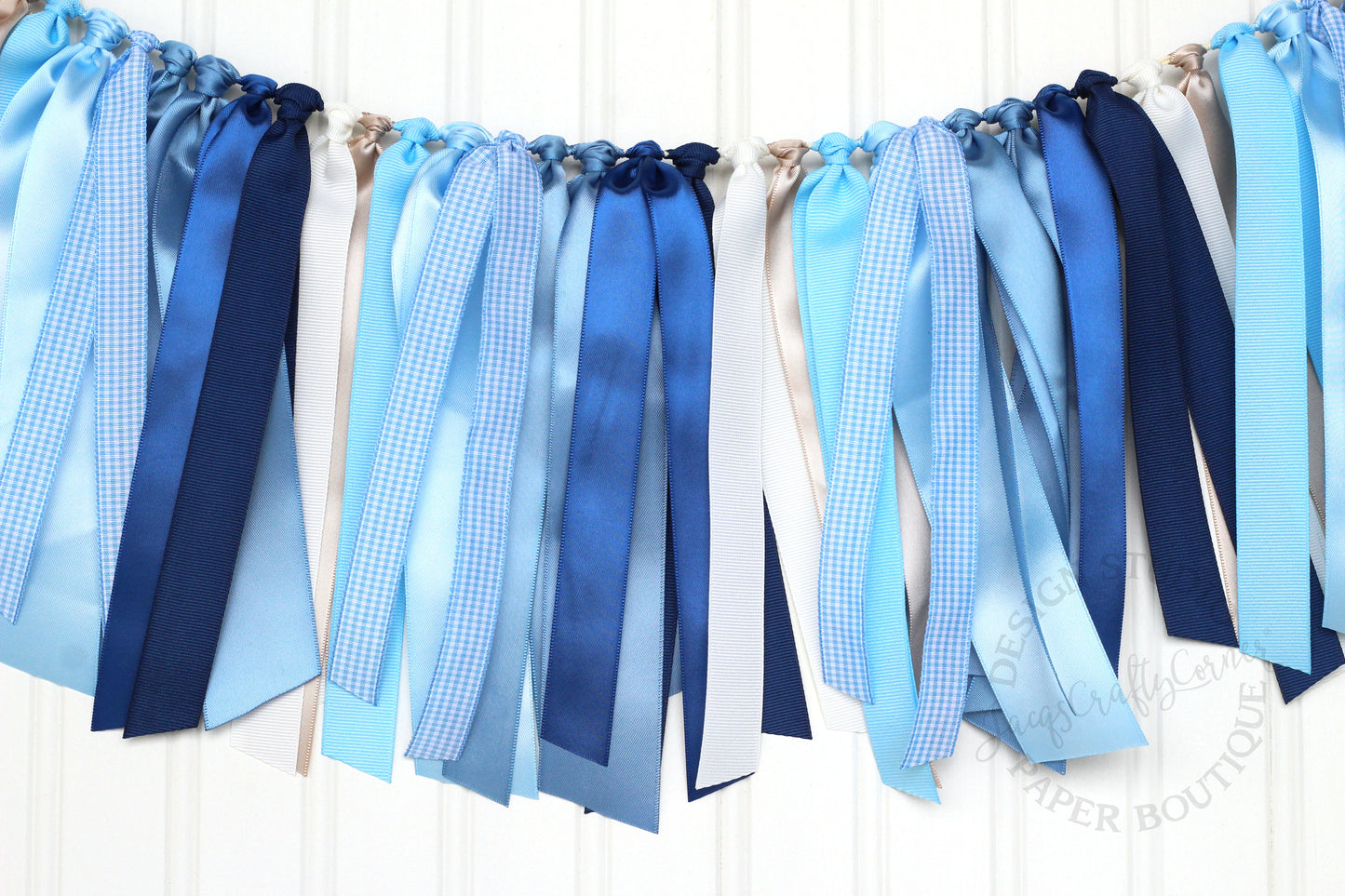 6-8 ft Light Blue, Slate Blue, Cobalt and Navy Ribbon Garland | Baby Boy Shower | Birthday Decor