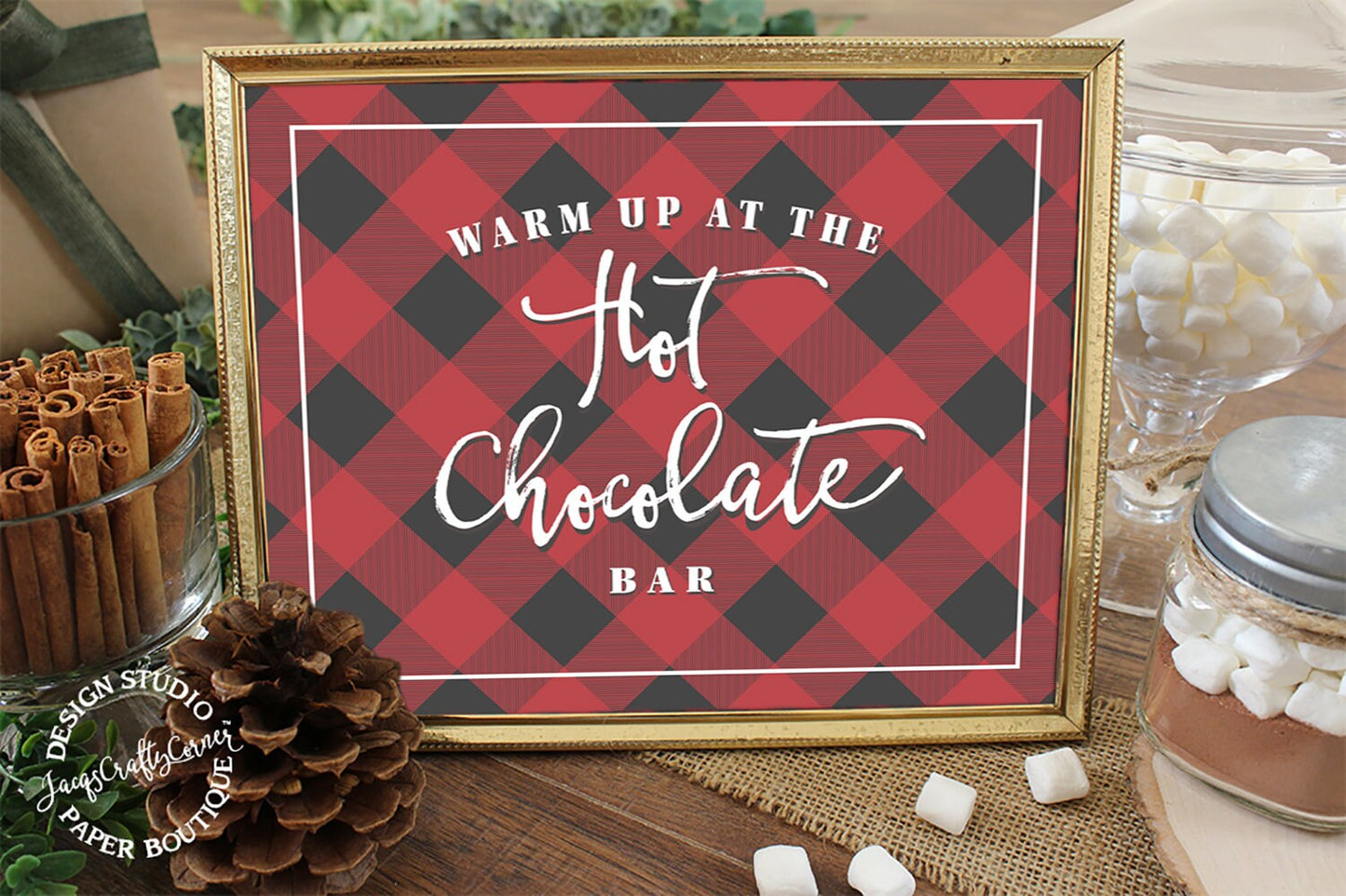 Buffalo Plaid Hot Chocolate Bar Sign: Lumberjack Party Decor (8x10 Printable)