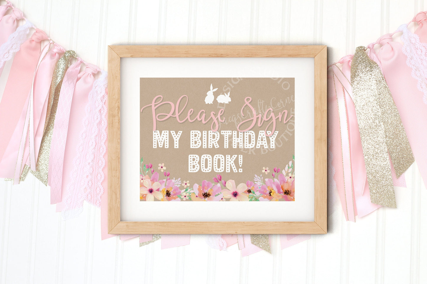 Floral Bunny Birthday Book Sign: First Birthday Decor (Digital Download)