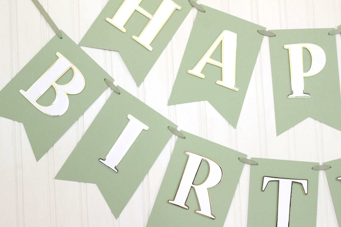 Sage Green, Gold and White Birthday Banner