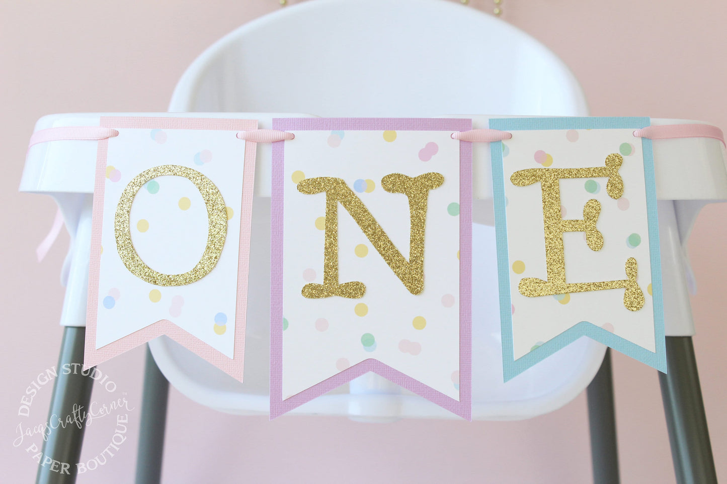 Pastel 'ONE' High Chair Banner: Unicorn Birthday Party Decor