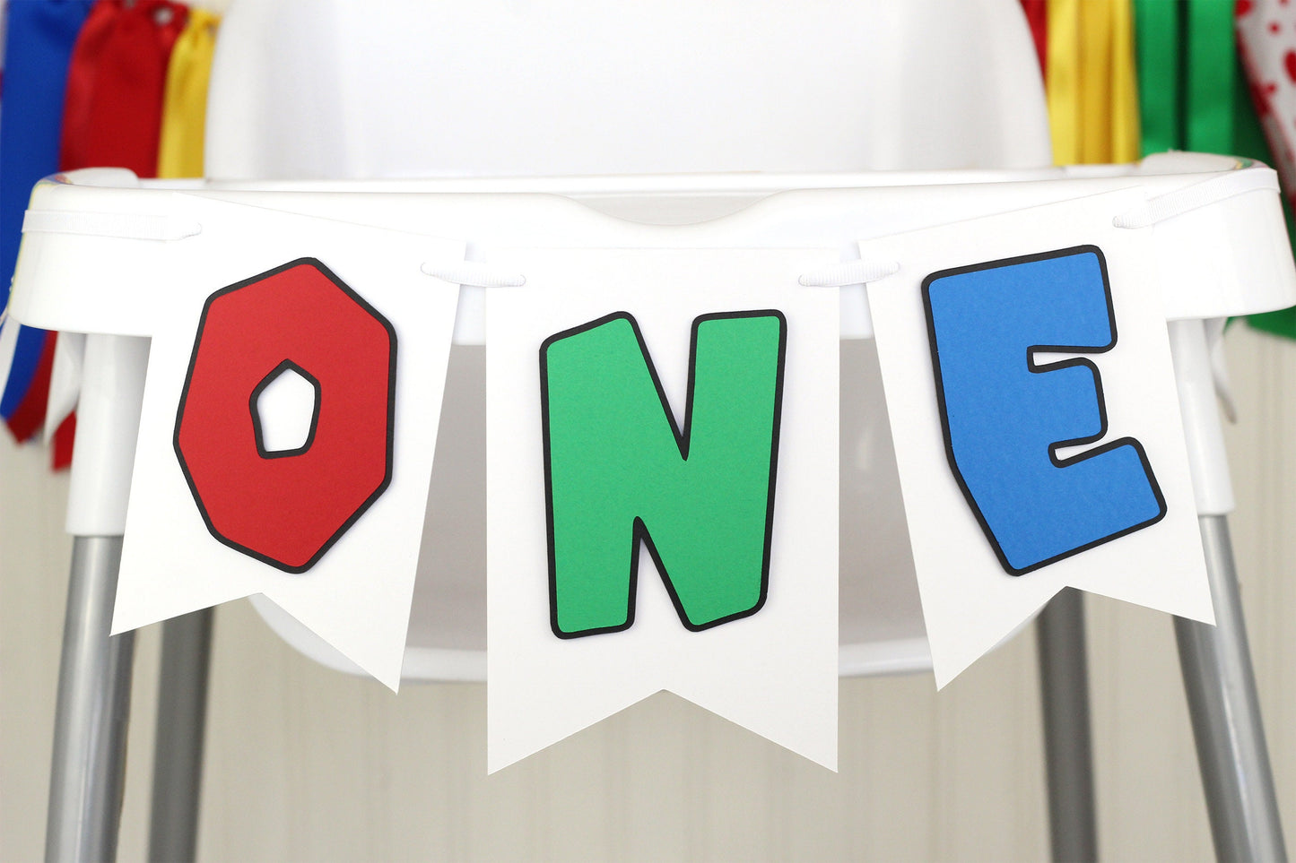 Super Mario Inspired High Chair Banner | Red, Green and Blue | ONE or TWO