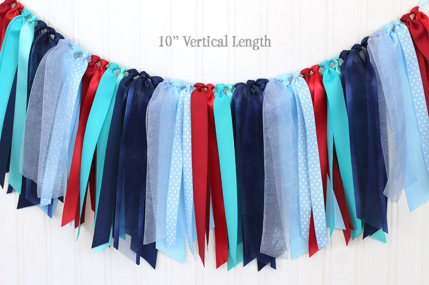 Red, Navy, Teal Ribbon Garland: Airplane Birthday Party Decoration