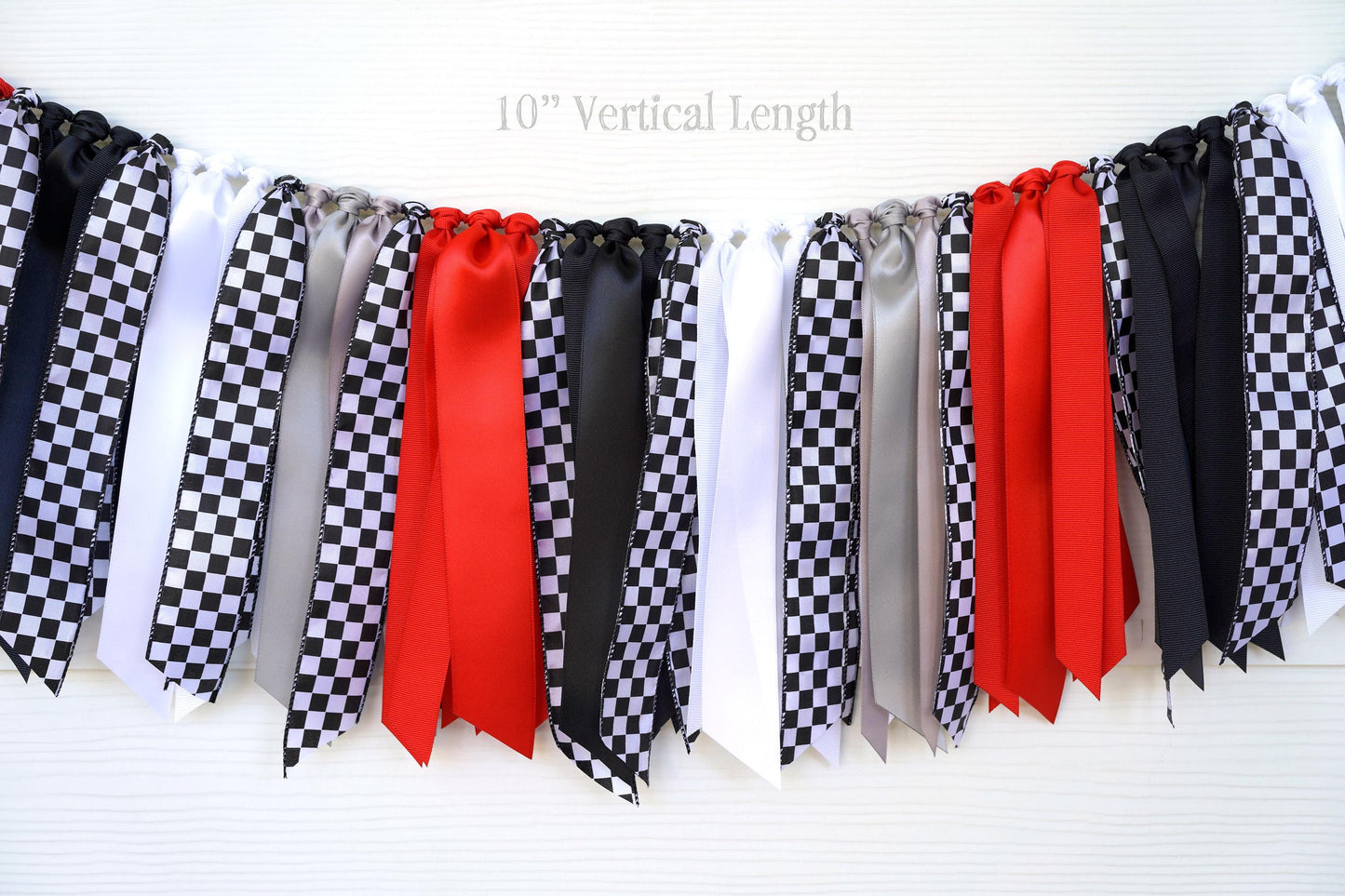 Race Car Ribbon Garland: Red Black White Silver Checkered Party Decoration