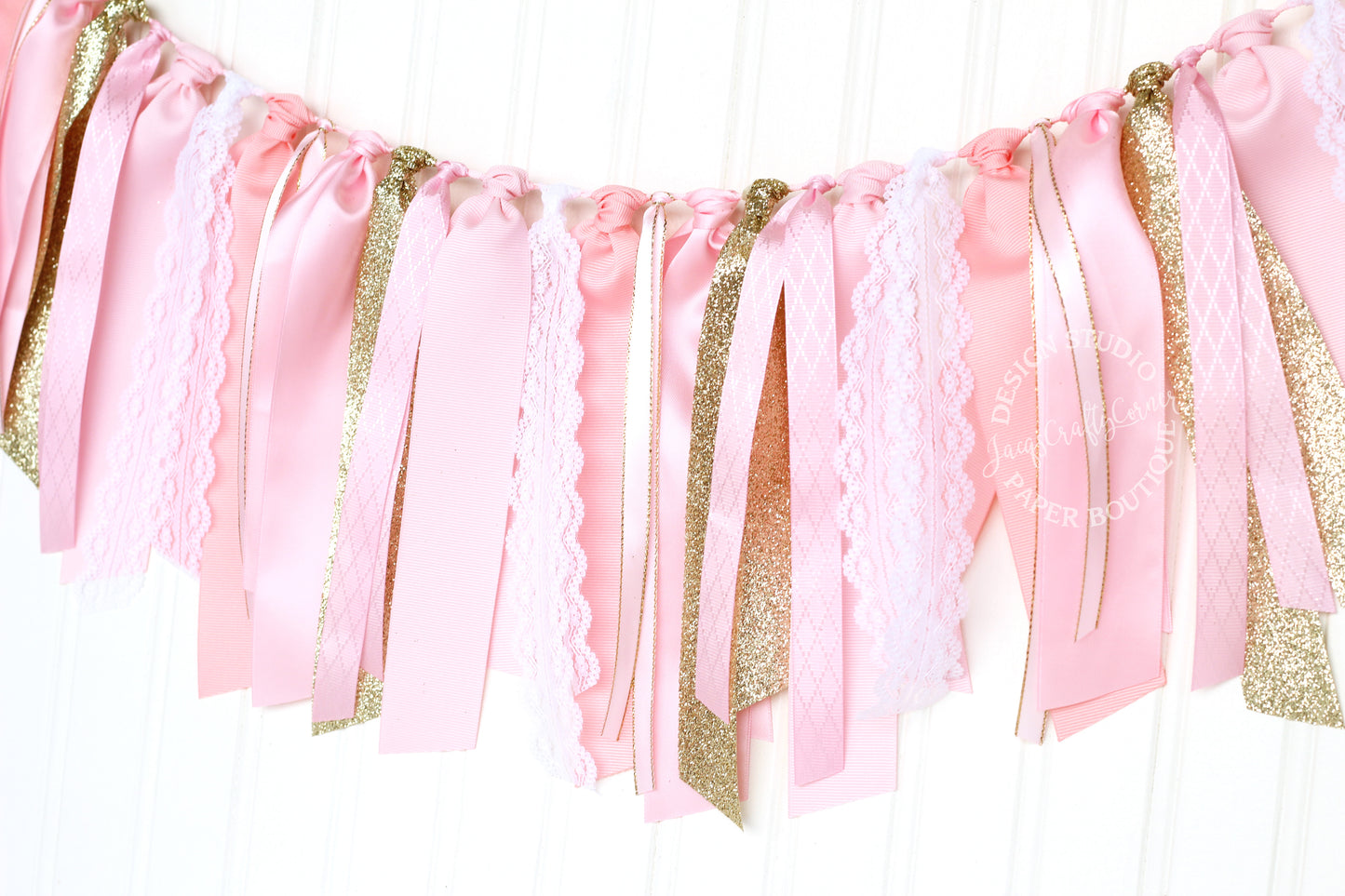 Pink and Gold Ribbon Garland