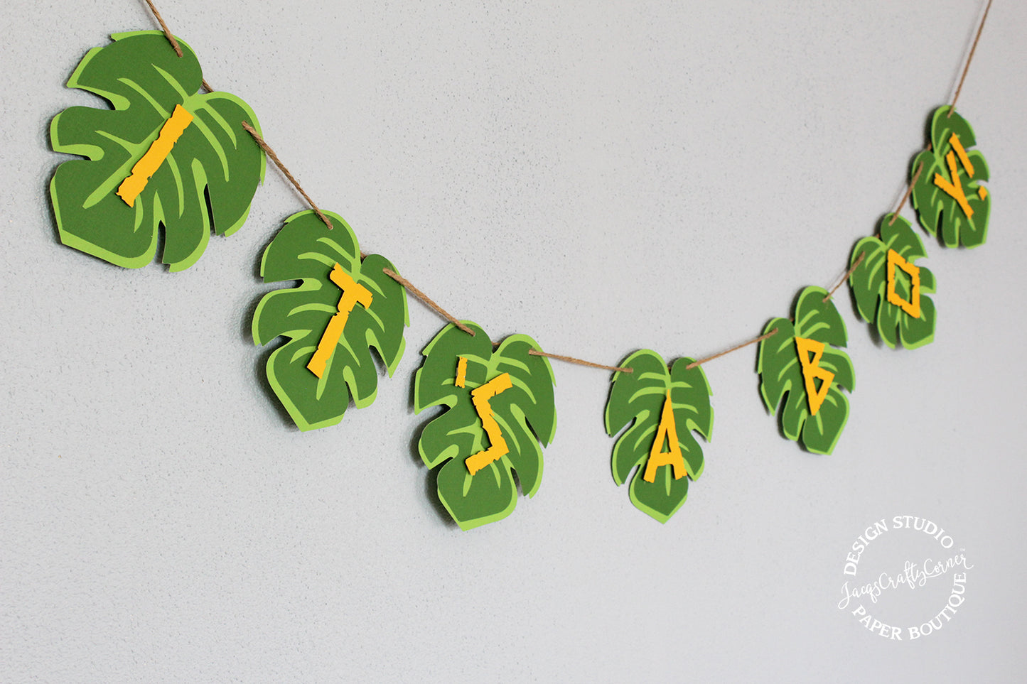 Jungle Safari Baby Shower Banner | It's A Boy! Tropical Decoration