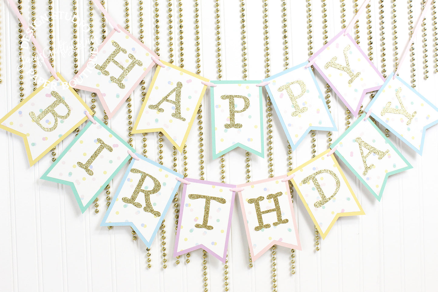 Pastel Rainbow and Gold Birthday Banner
