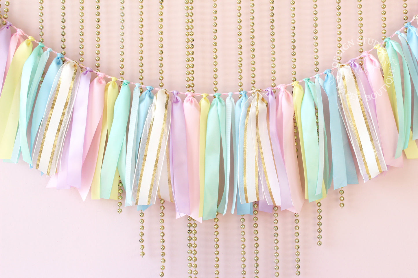 Pastel Rainbow and Gold Ribbon Garland