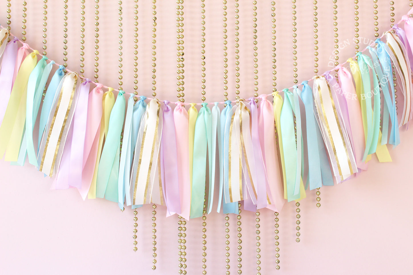 Pastel Rainbow and Gold Ribbon Garland