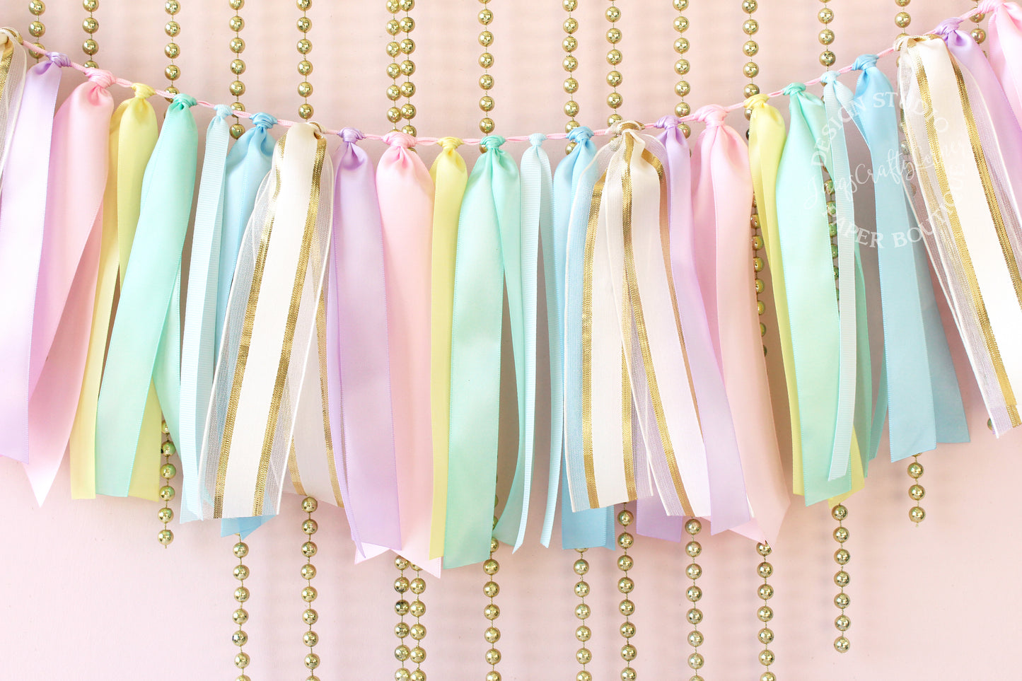 Pastel Rainbow and Gold Ribbon Garland