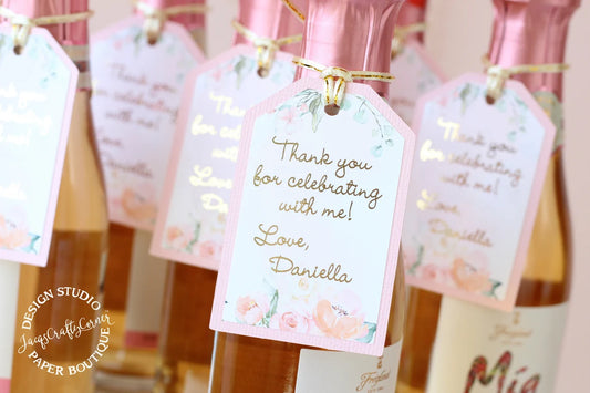 Floral Watercolor Designed Pink Favor Tags