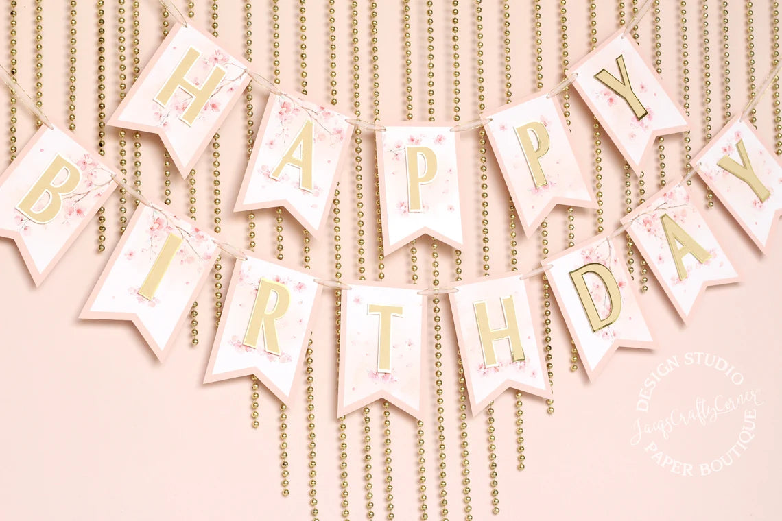 Sakura Cherry Blossom 'Happy Birthday' Banner
