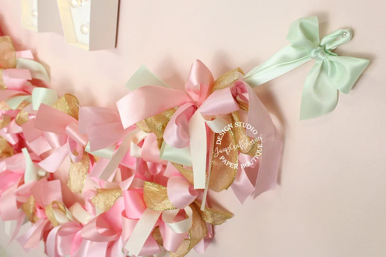 Chunky Ribbon Garland (Pink, Ivory, Mint & Gold )