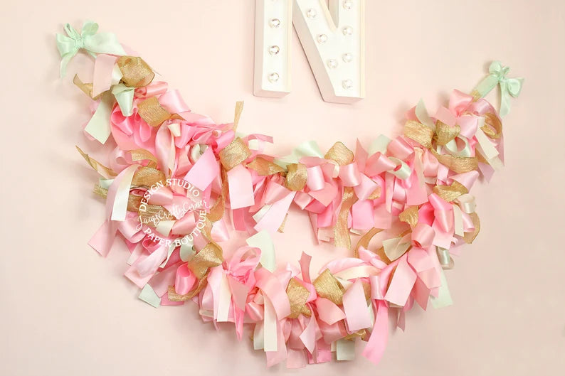 Chunky Ribbon Garland (Pink, Ivory, Mint & Gold )