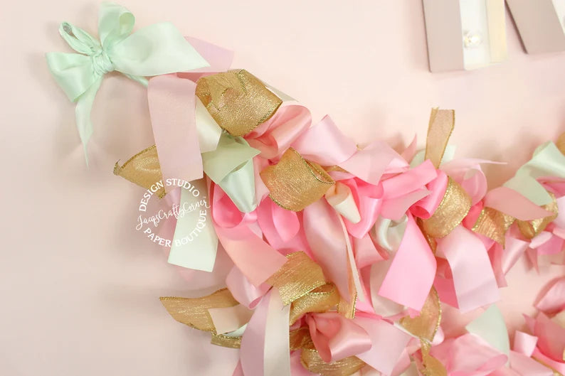 Chunky Ribbon Garland (Pink, Ivory, Mint & Gold )