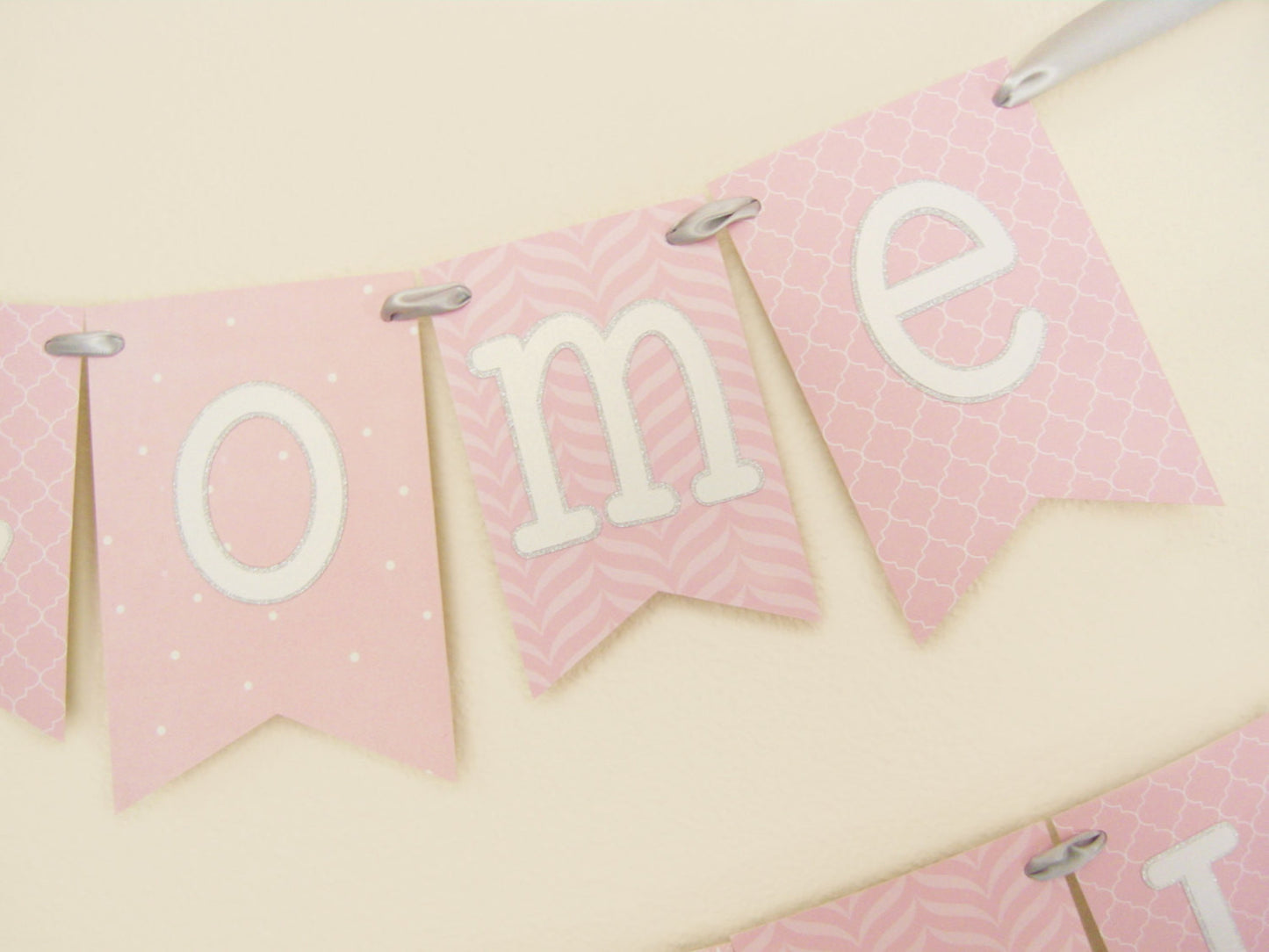 Light Pink and Silver Baby Shower Banner | Welcome Baby Girl