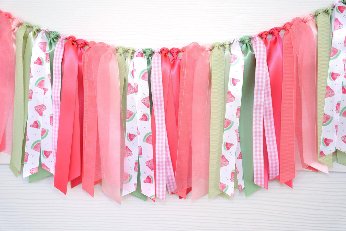 One in a Melon Ribbon Garland | Watermelon First Birthday Fabric Garland | Summer Baby Shower
