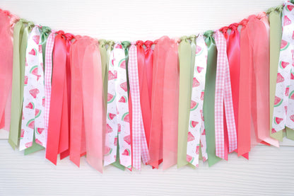One in a Melon Ribbon Garland | Watermelon First Birthday Fabric Garland | Summer Baby Shower