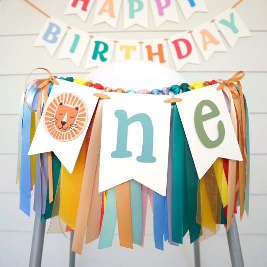 Animal Parade First Birthday High Chair Banner: Lion ONE Party Decor
