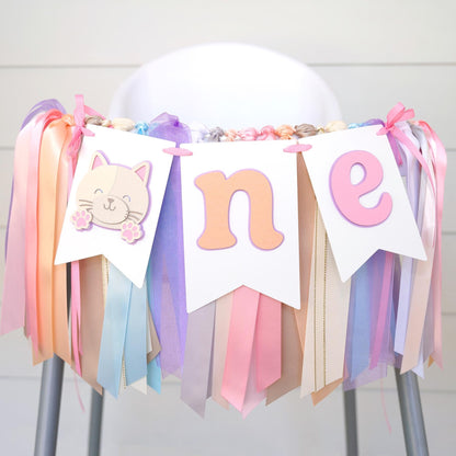 Cat First Birthday High Chair Banner: Cat ONE Party Decor