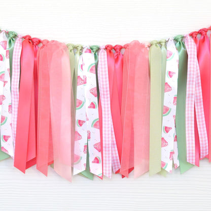 One in a Melon Ribbon Garland | Watermelon First Birthday Fabric Garland | Summer Baby Shower