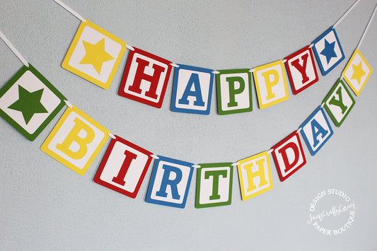 Blocks Birthday Banner: Toy Story Rainbow Party Decor