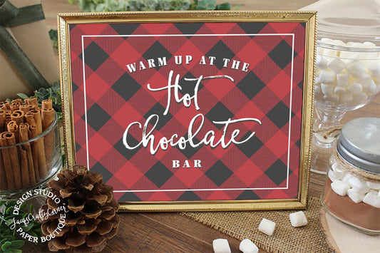 Buffalo Plaid Hot Chocolate Bar Sign: Lumberjack Party Decor (8x10 Printable)