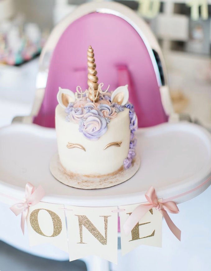 Blush Pink and Gold High Chair Birthday Banner with Bows