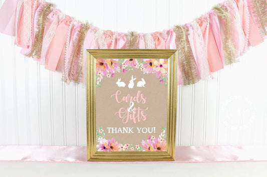 Floral Bunny Cards and Gifts Sign: Easter Baby Shower (Printable)