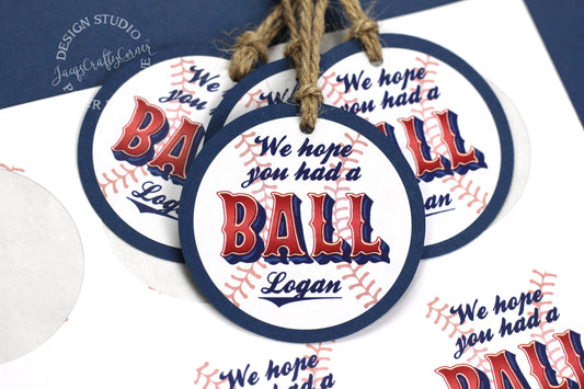 Personalized Baseball Birthday Favor Tags or Stickers - Set of 20