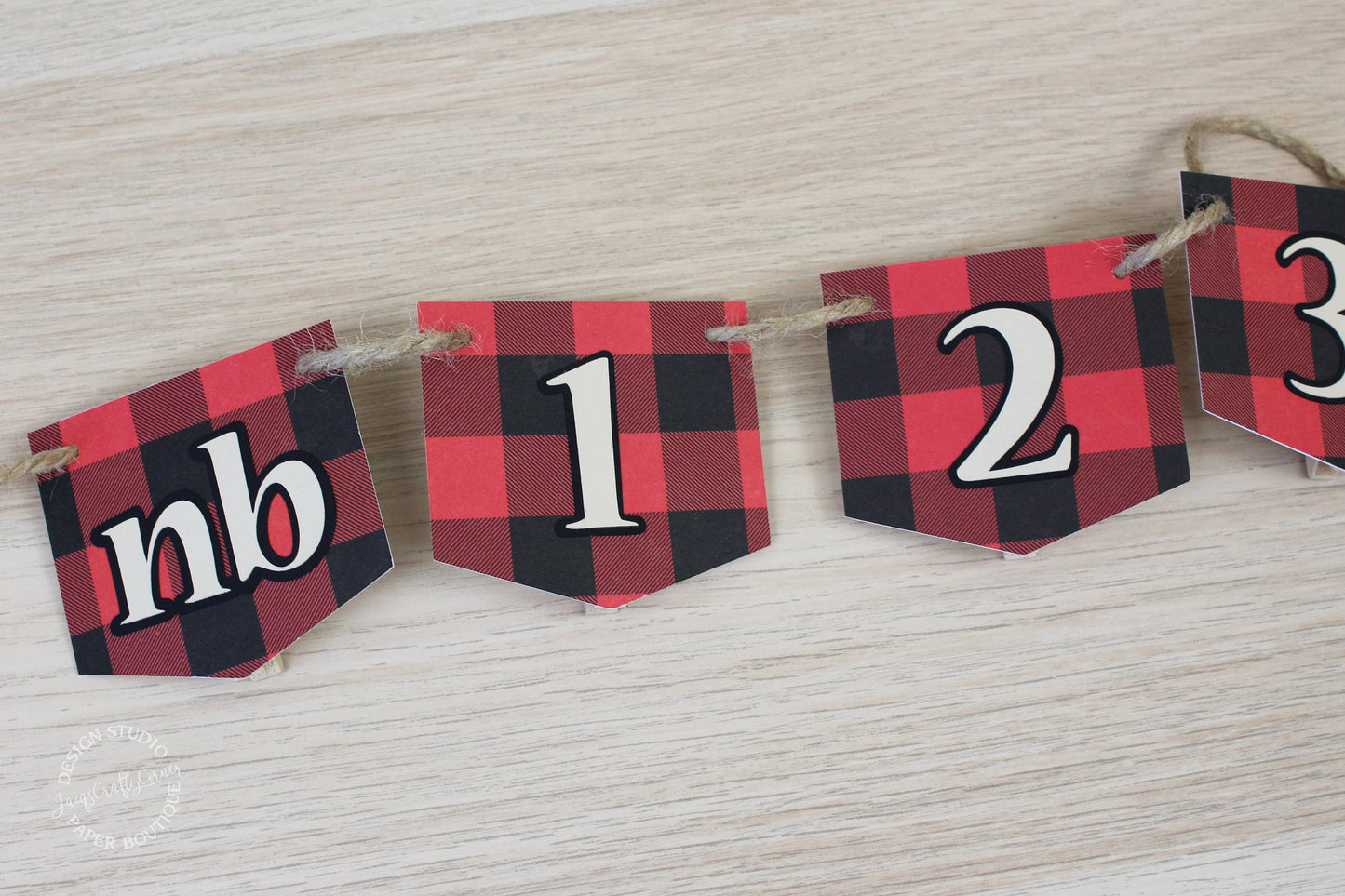 Buffalo Plaid First Birthday Photo Garland: Lumberjack Milestone Banner