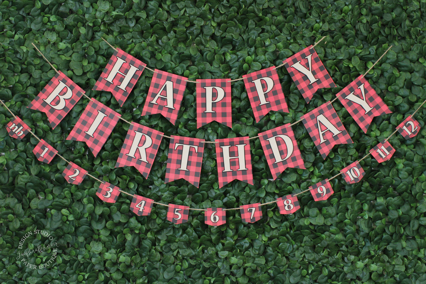 Buffalo Plaid First Birthday Photo Garland: Lumberjack Milestone Banner