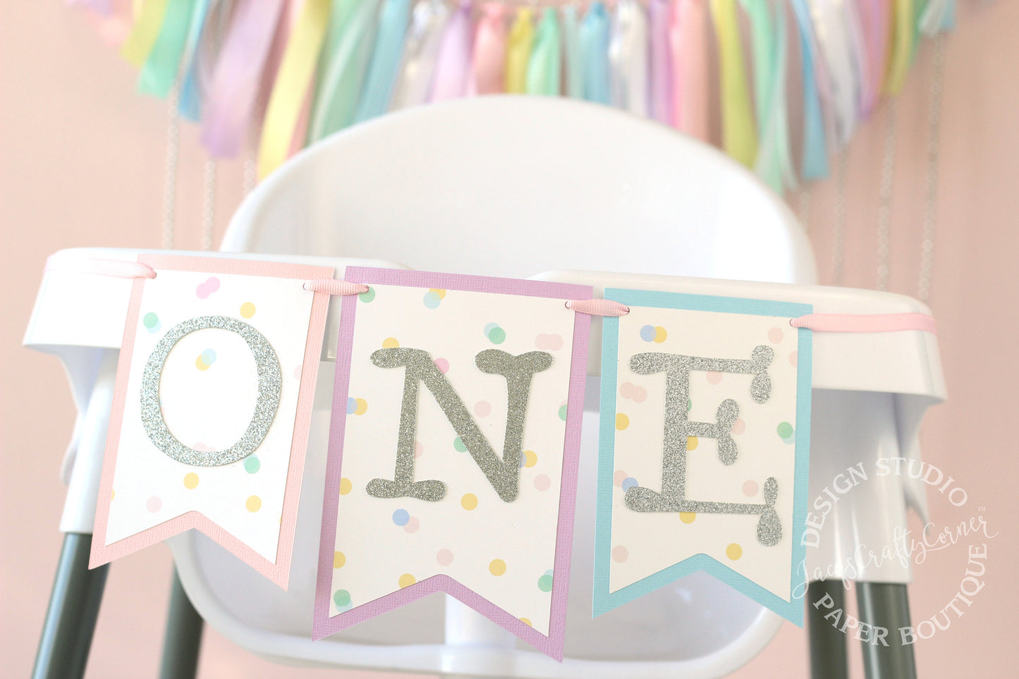 Pastel Rainbow High Chair Banner: Unicorn Ice Cream Party Decor