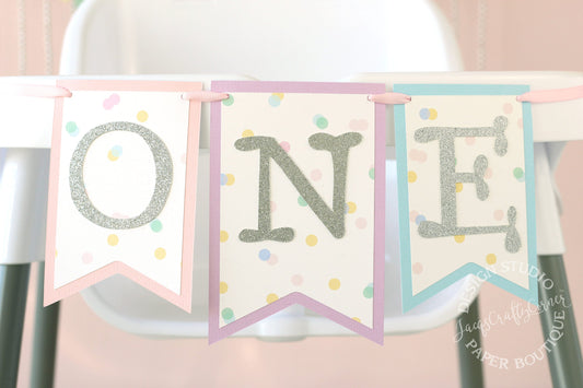 Pastel 'ONE' High Chair Banner: Unicorn Birthday Party Decor
