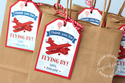Personalized Airplane Hang Tags: Vintage Aviator Party Favors - Set of 8