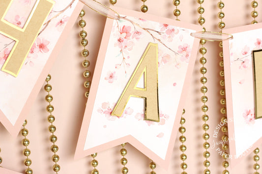 Sakura Birthday Banner: Pink & Gold Cherry Blossom Party Decor