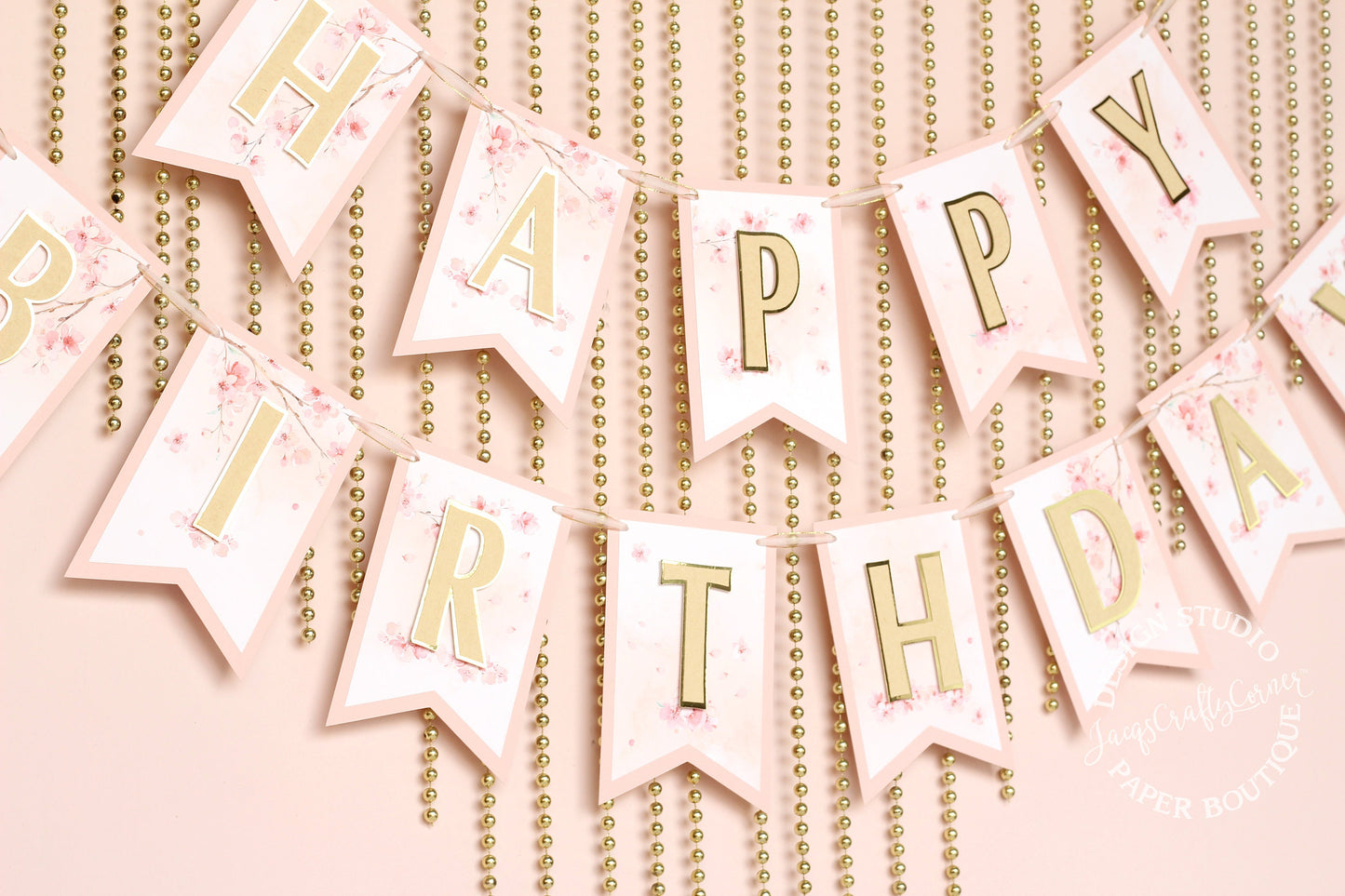 Sakura Birthday Banner: Pink & Gold Cherry Blossom Party Decor