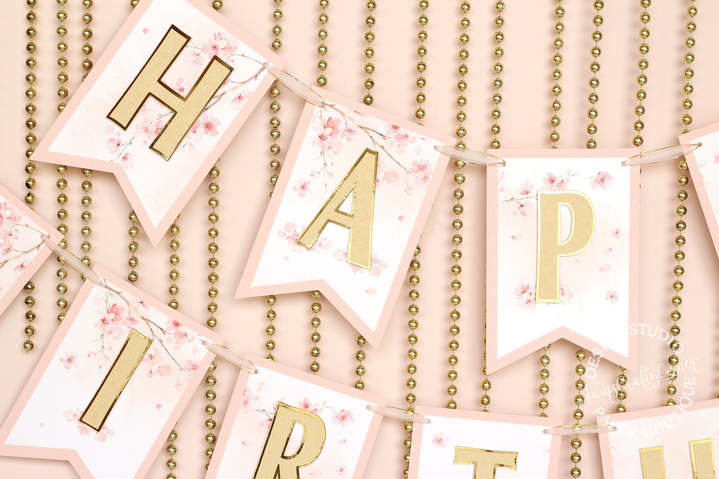 Sakura Birthday Banner: Pink & Gold Cherry Blossom Party Decor