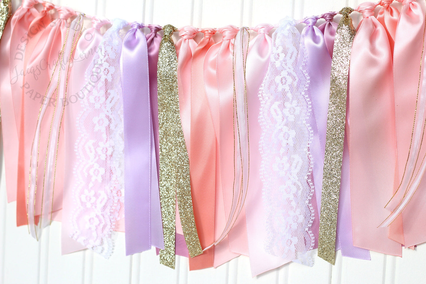 Floral First Birthday High Chair Ribbon Banner: Coral, Blush, Gold