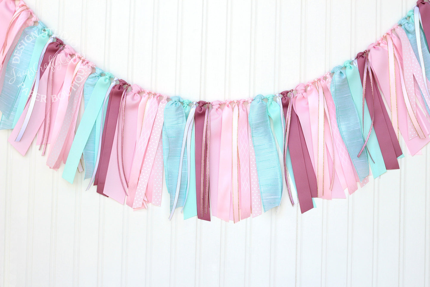 Pink, Aqua & Gold Ribbon Garland: Party Decoration