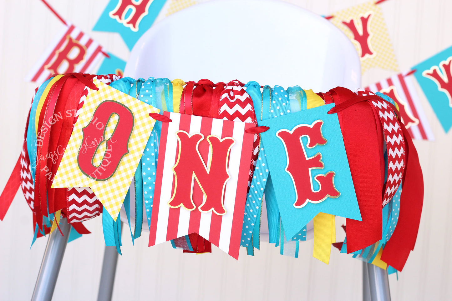 Carnival Circus High Chair Banner: Red, Turquoise, Yellow, and Gold