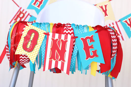 Carnival Circus High Chair Banner: Red, Turquoise, Yellow, and Gold