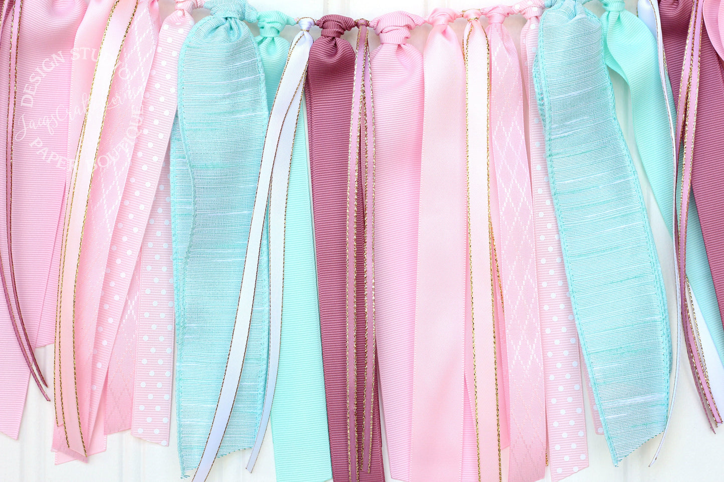 Pink, Aqua & Gold Ribbon Garland: Party Decoration