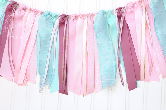 Pink, Aqua & Gold Ribbon Garland: Party Decoration