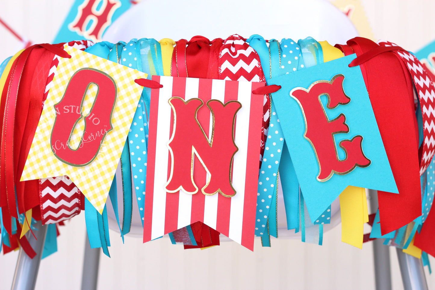 Carnival Circus High Chair Banner: Red, Turquoise, Yellow, and Gold