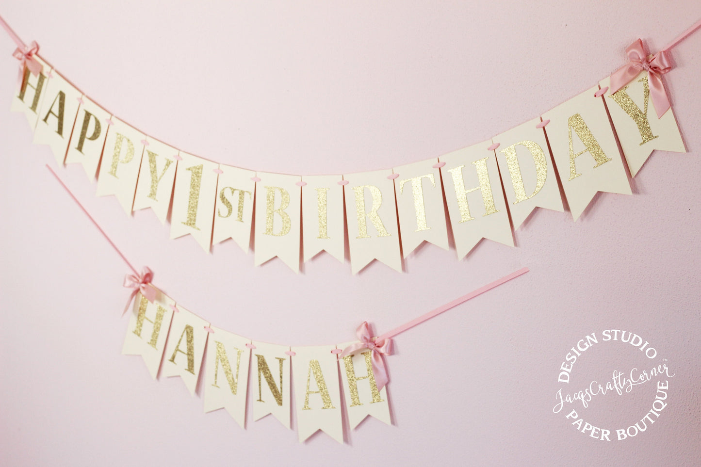 Blush Pink & Gold Birthday Banner with Bows