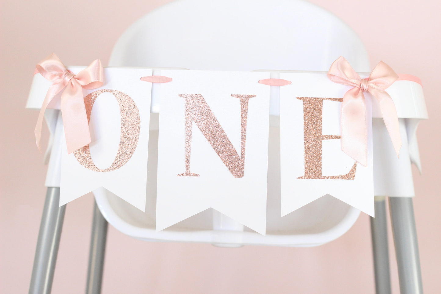 Rose Gold, Blush and White High Chair Banner | First Birthday Photoshoot Decorations