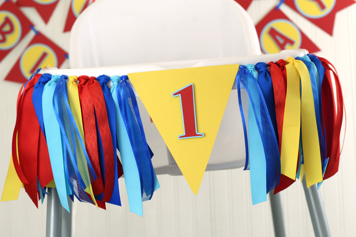 Curious George Birthday High Chair Banner: Red, Yellow, Blue
