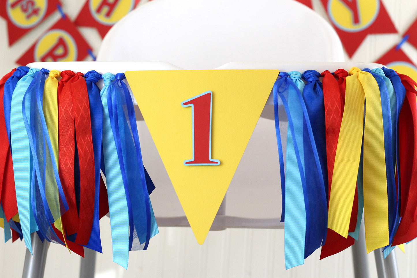 Curious George Birthday High Chair Banner: Red, Yellow, Blue