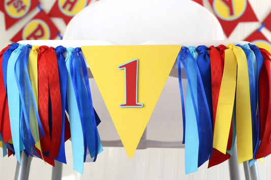 Curious George Birthday High Chair Banner: Red, Yellow, Blue